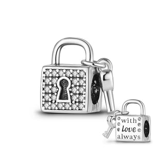 Key and Lock Bead Charm for Bracelet Necklace Enamel Silver Jewelry