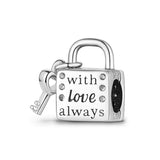 Key and Lock Bead Charm for Bracelet Necklace Enamel Silver Jewelry