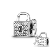 Key and Lock Bead Charm for Bracelet Necklace Enamel Silver Jewelry