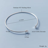 925 Silver Zircon Star Bangle Resizable Open Bracelet Wedding Jewelry