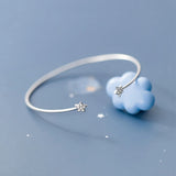 925 Silver Zircon Star Bangle Resizable Open Bracelet Wedding Jewelry