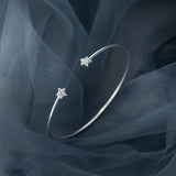 925 Silver Zircon Star Bangle Resizable Open Bracelet Wedding Jewelry