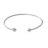 925 Silver Zircon Star Bangle Resizable Open Bracelet Wedding Jewelry