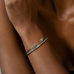 CZ Charm Bangle Bracelet Silver Rose