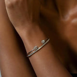CZ Charm Bangle Bracelet Silver Rose