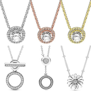 Sparkle Daisy Flower Collier Double Hoop T-bar 925 Sterling Silver Necklace