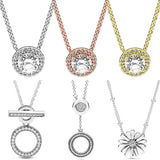 Sparkle Daisy Flower Collier Double Hoop T-bar 925 Sterling Silver Necklace