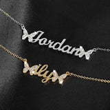 Sparkle Zircon Name Pendant Two Butterfly Letter Necklace for Daughter