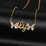 Sparkle Zircon Name Pendant Two Butterfly Letter Necklace for Daughter