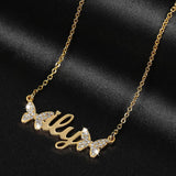 Sparkle Zircon Name Pendant Two Butterfly Letter Necklace for Daughter