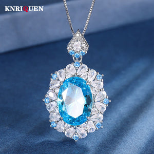 Vintage Emerald Aquamarine Sapphire Pendant Necklace for Women