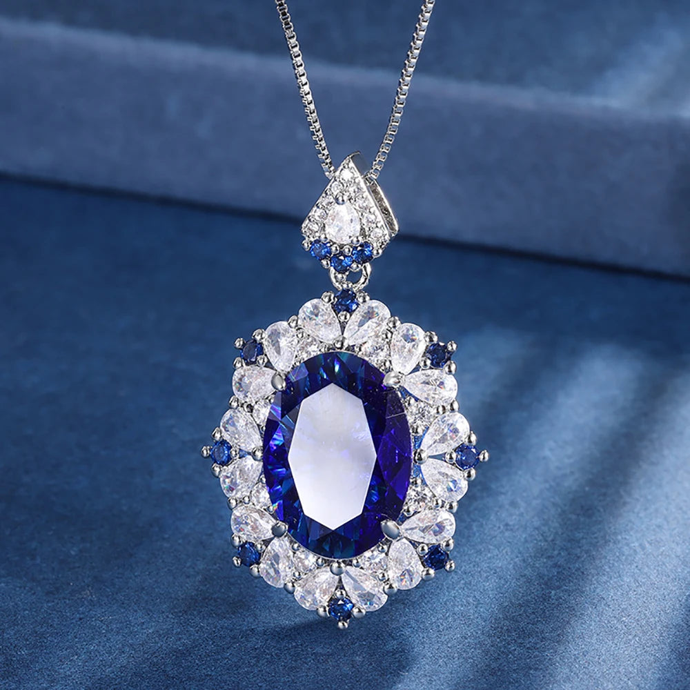 Vintage Emerald Aquamarine Sapphire Pendant Necklace for Women
