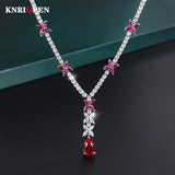 9*14MM Ruby Gemstone Pendant Necklace for Women