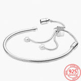 925 Silver Pav? Star & Heart Sliding Clasp Bracelet DIY Gift