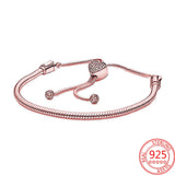 925 Silver Pav? Star & Heart Sliding Clasp Bracelet DIY Gift