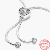 925 Silver Pav? Star & Heart Sliding Clasp Bracelet DIY Gift