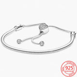 925 Silver Pav? Star & Heart Sliding Clasp Bracelet DIY Gift