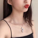 925 Sterling Silver Zircon Butterfly Necklace Choker Gift for Mom