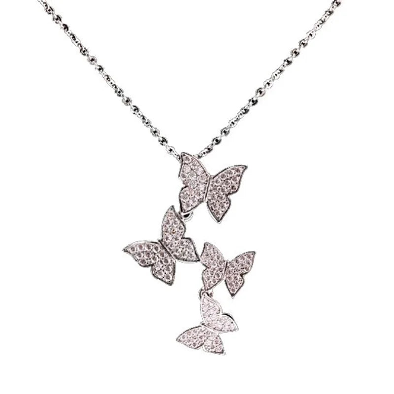 925 Sterling Silver Zircon Butterfly Necklace Choker Gift for Mom