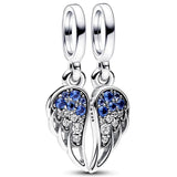 Angel Wings & Moon Pendant 925 Silver Charm for Bracelet DIY