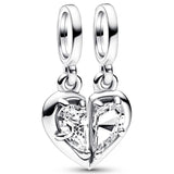 Angel Wings & Moon Pendant 925 Silver Charm for Bracelet DIY