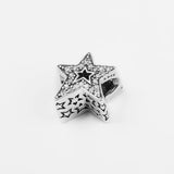 Sterling Silver Sparkling Asymmetric Star Charm Bead for DIY Jewelry
