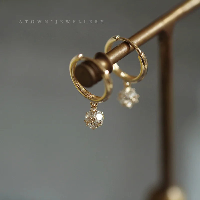 Zircon Stud Earrings 925 Silver Plated 14K - Small Sparkling Design
