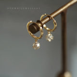 Zircon Stud Earrings 925 Silver Plated 14K - Small Sparkling Design