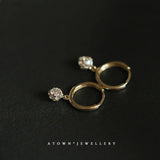 Zircon Stud Earrings 925 Silver Plated 14K - Small Sparkling Design