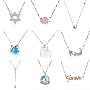 Cat Red Heart Moon Star Crown Choker S925 Silver Jewelry Women Necklace