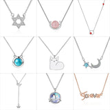 Cat Red Heart Moon Star Crown Choker S925 Silver Jewelry Women Necklace