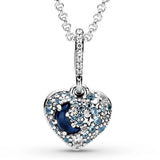 Moon & Stars Open Heart 925 Silver Necklace