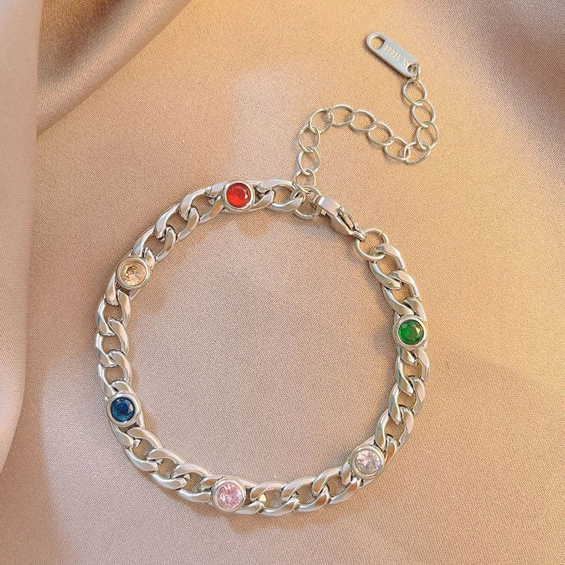 CZ Crystal Ball Charm Bracelet Stainless Steel Bohemia Beach Bangle