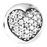 Pave Heart Barrel Ball Clasp Bracelet 925 Sterling Silver Beads Charm