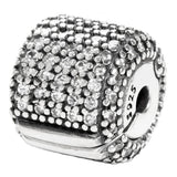 Pave Heart Barrel Ball Clasp Bracelet 925 Sterling Silver Beads Charm