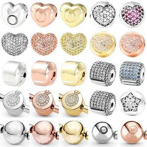 Pave Heart Barrel Ball Clasp Bracelet 925 Sterling Silver Beads Charm