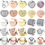 Pave Heart Barrel Ball Clasp Bracelet 925 Sterling Silver Beads Charm