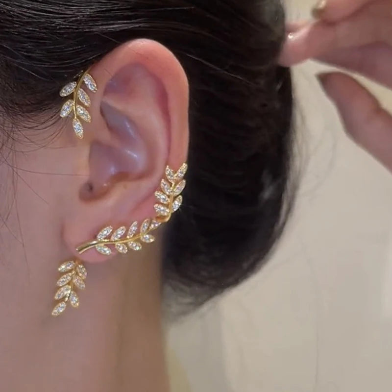 Crystal Leaf Ear Clip Zircon Butterfly Cuff