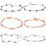 Sparkling Daisy Flower Pave Bar Link Chain Bracelet 925 Sterling Silver