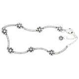Sparkling Daisy Flower Pave Bar Link Chain Bracelet 925 Sterling Silver