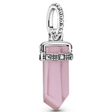 Pink Crystal Angel Wings Heart Pendant 925 Silver Charm for Bracelet