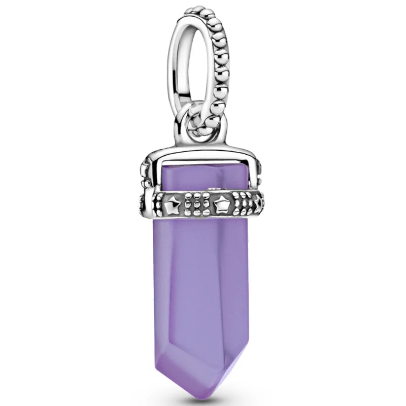 Pink Crystal Angel Wings Heart Pendant 925 Silver Charm for Bracelet