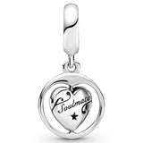 Pink Crystal Angel Wings Heart Pendant 925 Silver Charm for Bracelet