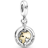 Pink Crystal Angel Wings Heart Pendant 925 Silver Charm for Bracelet