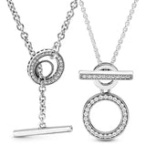 Sparkling Double Hoop Circle T-bar Heart With Crystal Necklace