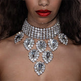 Green Rhinestone Necklace: Banquet Party Crystal Jewelry