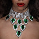 Green Rhinestone Necklace: Banquet Party Crystal Jewelry