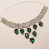 Green Rhinestone Necklace: Banquet Party Crystal Jewelry