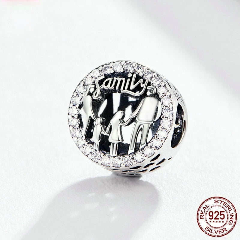 Sparkling Family Forever Charm 925 Sterling Silver Round Beads