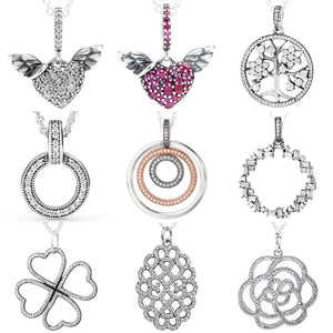 Family Tree & Angel Wings Heart Charm Necklace